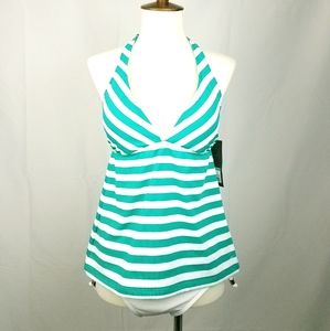Striped Mossimo Halter Swim Tank Top Green White NEW